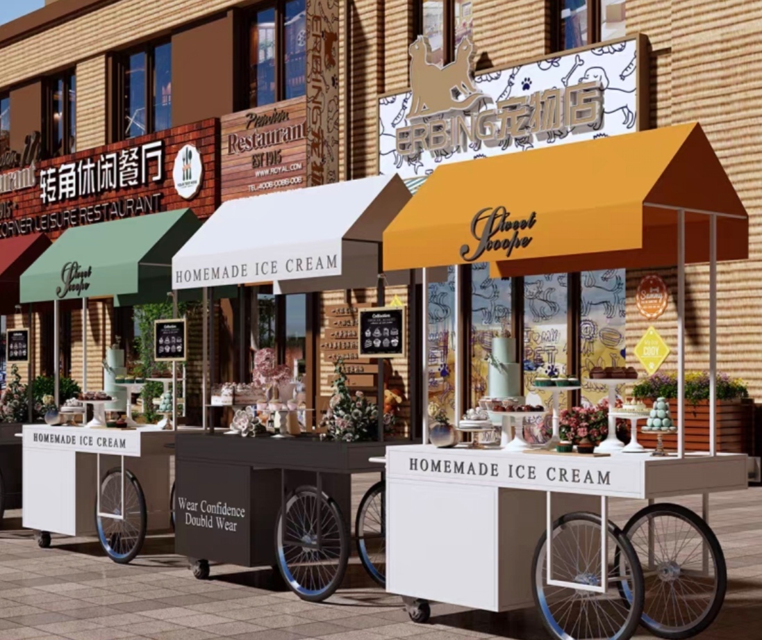 High Quality Stylish Cool Beautiful Stainless Iron Art Street Selling Cart - $1,635.00