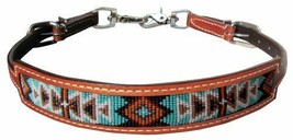 Western Horse Teal Navajo Beaded Leather Wither Strap holds up the Breas... - £15.00 GBP