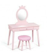 Kids Vanity Makeup Table and Chair Set Make Up Stool - Color: Pink - $179.14 CAD