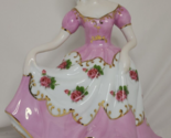 Porcelain Figurine Woman in Dress Musical Pink Gold 11&quot; Floral Decor Pie... - $39.59