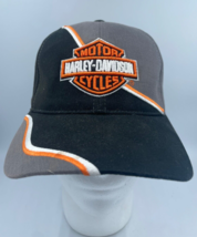 Vtg Harley Davidson Motorcycle Adjustable Hat Embroidered Logo Swirl Black Grey - £18.07 GBP