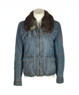 Marc Jacobs Womens Full Zip Rabbit Fur Collar Blue Denim Jean Jacket S V... - $105.34 CAD