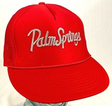 PALM SPRINGS Hat-Mesh-Red-Rope Bill-Snapback-Vacation Cap-Vintage - $13.97
