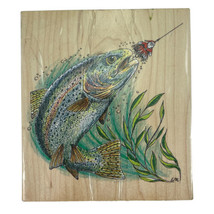 Rainbow Trout &amp; Santa Fly Fishing Christmas Stampa Rosa 300-08 Rubber Stamp 1998 - £11.57 GBP