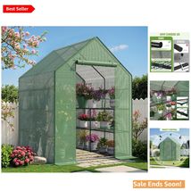 Outdoor Greenhouse Portable Walk-In with Shelves Durable PE Cover Green - $162.31