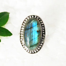 925 Sterling Silver Natural Labradorite Ring Handmade Gemstone Jewelry All Size - £28.43 GBP