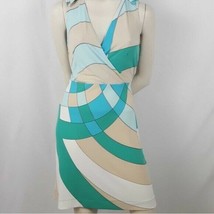 New York Co Wrap Dress Women&#39;s XS Beige Green Collared Sleeveless Stretchy  - £8.50 GBP