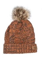 Multi Rust - Beanie Women&#39;s Winter Fleece Fuzzy Knitted Pom Pom - £20.54 GBP