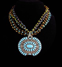 1940&#39;s Sterling Turquoise Necklace - petit point brooch - HUGE turquoise... - £299.06 GBP