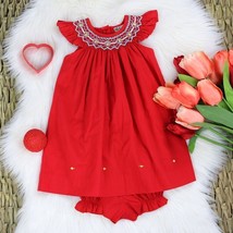Red Bishop 1st Birthday Baby Girl Dress. Toddler Girl Summer Red  Smocking Dress - £27.67 GBP