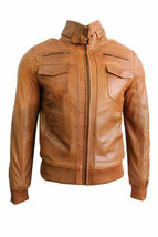 New Men&#39;s Genuine Lambskin Real Leather Jacket Motorcycle Biker Tan Coat Pockets - £143.54 GBP