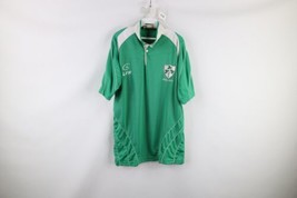 Vintage Mens Medium IRFU Ireland Rugby Spell Out Short Sleeve Jersey Shirt Green - £39.52 GBP