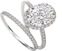 Halo Bridal Ring Set 2.85Ct Oval Diamond White Gold Finish Simulated in ... - $161.80