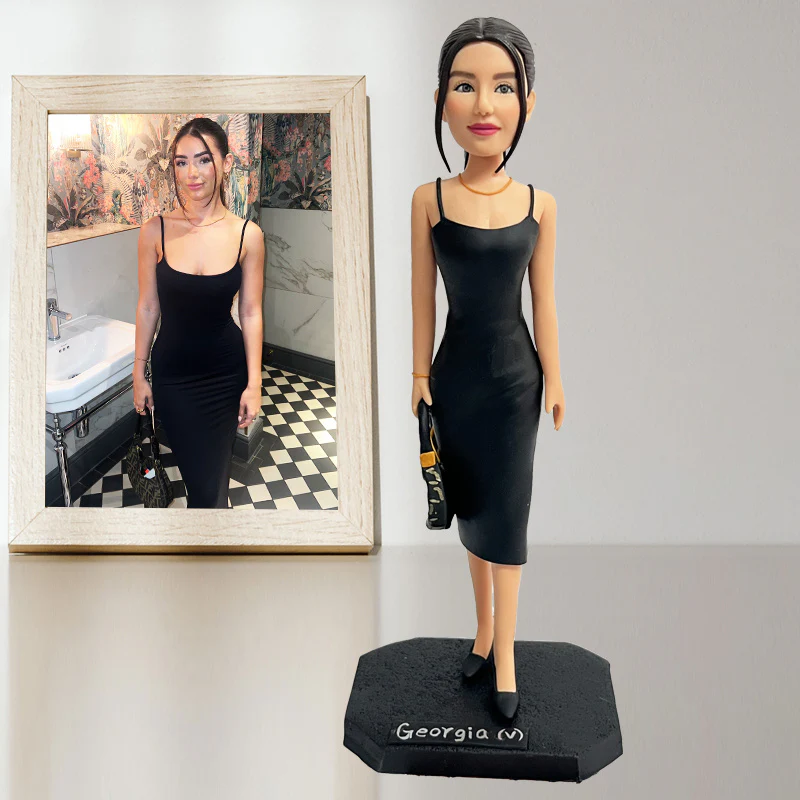 Custom Woman Bobblehead in Black Dress from Photo – Personalized Evening... - $1,691.23 MXN+