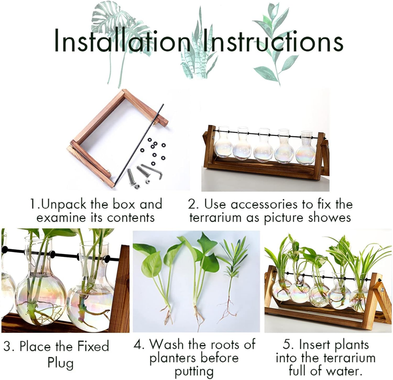 XXXFLOWER Plant Terrarium with Wooden Stand, Wall Hanging Glass Planter Tabletop Item image 5