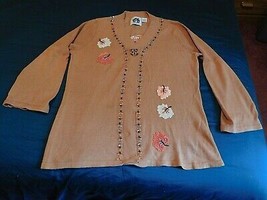 Storybook Knits Vintage Hsn Brown Cardigan Sweater Embellished Giving Thanks Euc - £47.86 GBP