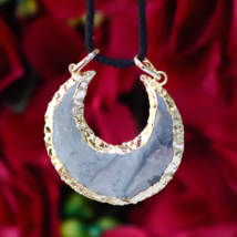 Raw Moon Shaped Agate Handcrafted Gold Rim Pendant - £10.16 GBP