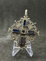 Rare Antique OOAK Silver Christian Apple Type Cross with Natural Blue Ge... - £178.05 GBP