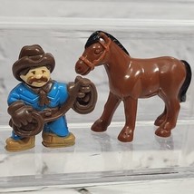 Vintage Lincoln Logs Mini Figures Lot Of 2 Rodeo Cowboy With Brown Horse  - $14.84