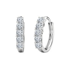 14K White Gold Plated Silver 1Ct Round Cut Moissanite 5-Stone Hoop Earrings Xmas - £57.85 GBP