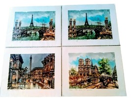 4 Prints Signed M. Legendry Paris ~ Eiffel Tower2 ~ Place Vendame ~ &amp; Notre-Dame - $9.90