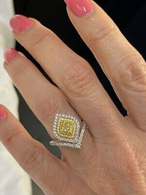 1.28 Ct Cushion Cut Yellow Offset Diamond Ring 14k White Gold Item image 4