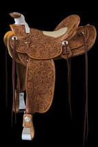 Western Hot seat saddle 17&quot;-on Eco-leather buffalo Natural on drum dye finished - $688.85