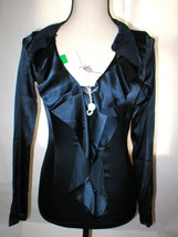 NWT New Italy Designer Lorna Bose&#39; Silk Bodysuit Blouse 42 Top Blue 6 Womens LS - £621.23 GBP