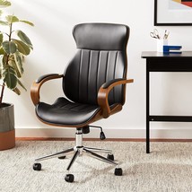 IDS Online Contemporary Walnut Wood Executive Swivel Ergonomic with Arms, Black - £156.20 GBP