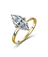 S925 Silver 14K Gold Plated 3ct VVS Marquise Moissanite Ring, 4-Prong So... - $99.00