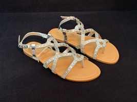 NEW! Women’s Gold Toe Strappy Sandals Silver Rhinestone Slingback Flats 6 - £19.54 GBP