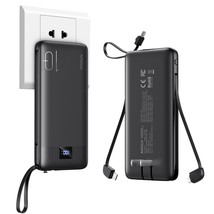 Portable Charger With Built-In Cables&amp;Ac Wall Plug,10000Mah Power Bank,P... - £43.73 GBP