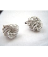 Vintage White Twist Beaded Screw Back Earrings 1980&#39;s - £7.83 GBP