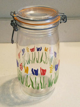 Vintage 1970&#39;s Arc France Tulip Floral Glass 1.5 L Canister with Lid - £11.89 GBP