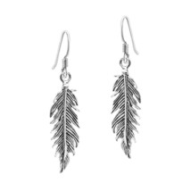 Flowing Elegance Sterling Silver Feather Dangle Earrings - £13.48 GBP
