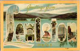Large Letter Greetings from Lewiston Maine  Linen Vintage Postcard  B11 - £4.38 GBP