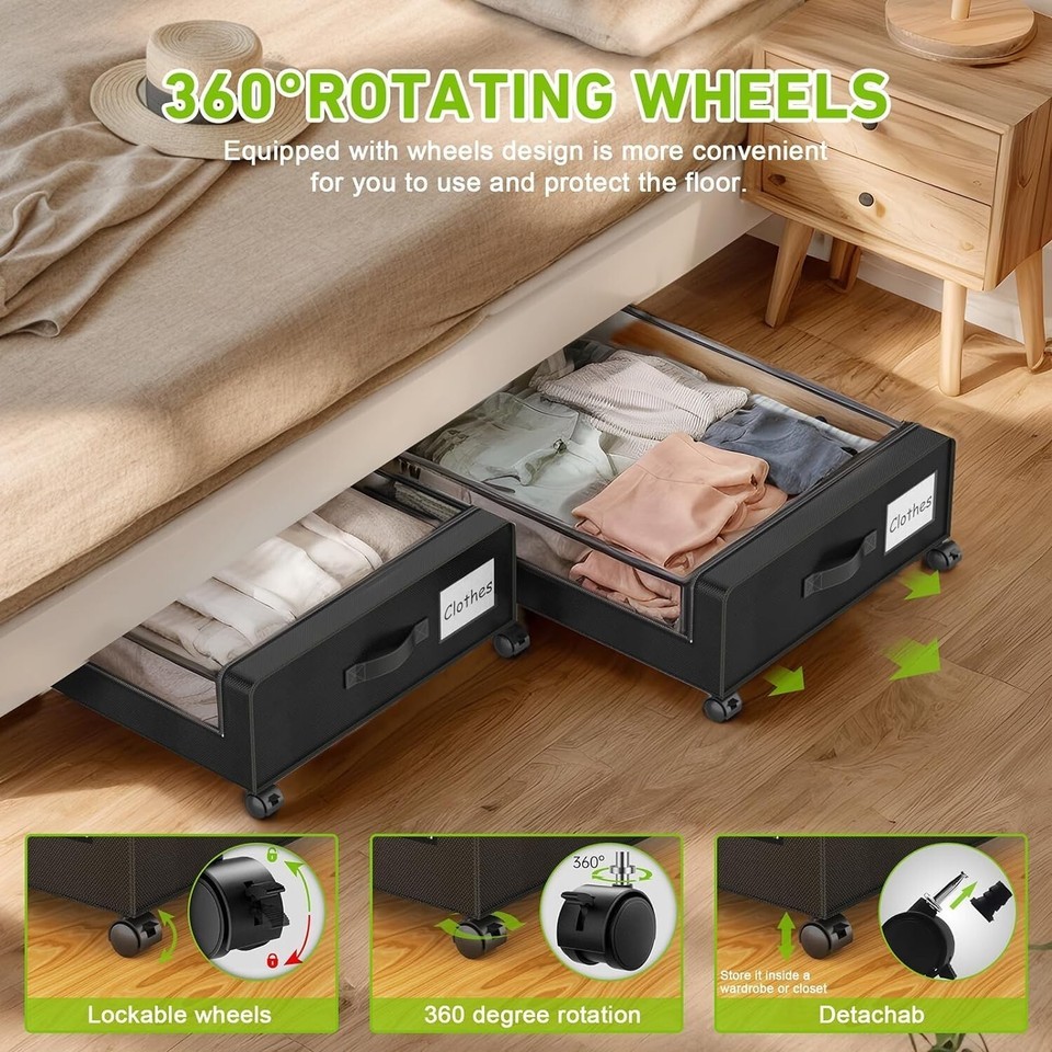 XXL 60L Wheeled Under Bed Storage Containers - Clear Lid & Waterproof Design Item image 6