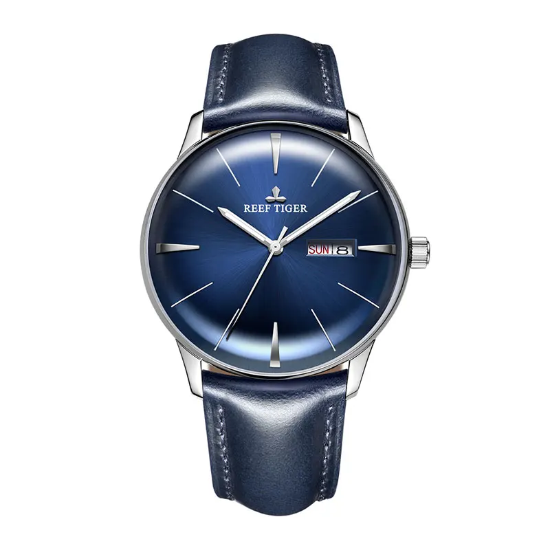 Luxury Dress Watch Men Genuine Leather Strap Blue Watch Automatic Mechan... - £245.12 GBP