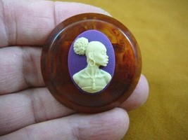 (CA10-72) RARE African American LADY ivory + purple CAMEO bakelite Pin P... - $43.00