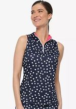 NWT BELYN KEY Melon Hot Pink Navy Floral Reversible Sleeveless Golf Shirt XS S image 2
