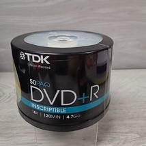 TDK 1-16x Speed 120 Minutes DVD+R 50 Pack Spindle 4.7GB Brand NEW Factory Sealed - £7.86 GBP