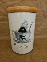 Portmeirion Ron Scotton &quot;SPLAT&quot; Coffee Canister &amp; Wood Lid  7&quot;H Cat In Cup China - £40.62 GBP