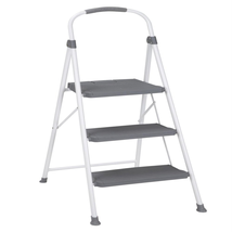 Sturdy 3 Step Premium Folding Stool, Slip - Resistant White Gray Holds 225 lbs. - £39.76 GBP