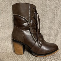 NEW! Pierre Dumas Ravenna Olive Boots Leather Lace-up &amp; Zipper Women&#39;s s... - £21.16 GBP