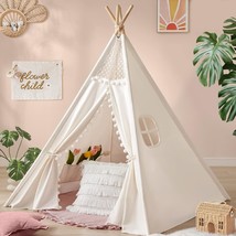 Teepee Tent For Kids Tent Indoor, Canvas Toddler Tent - Kids Teepee Tent... - £62.40 GBP