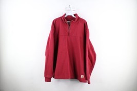 Vtg Carhartt Mens Large Distressed Spell Out Half Zip Pullover Sweatshirt Red - £38.79 GBP