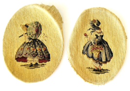 2 Needlepoint Petit Point Antique Vintage Pictures of Ladies Oval Unframed 9”x7” - £34.78 GBP