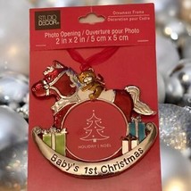 Baby&#39;s First Christmas Picture photo Frame Ornament Rocking Horse Bear G... - $17.02
