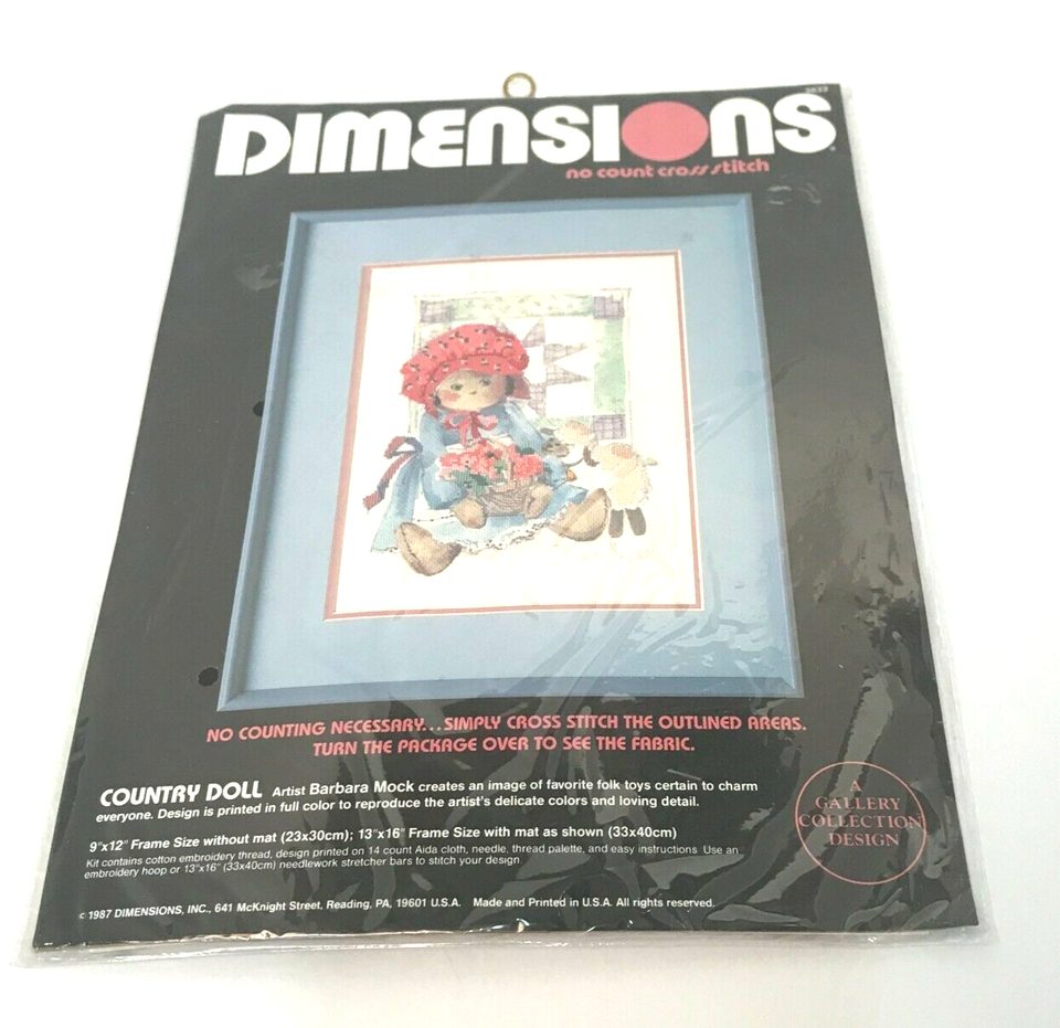 Dimensions "COUNTRY DOLL" 1987 No Count Cross Stitch Kit #3633 NOS Not Opened - $14.84