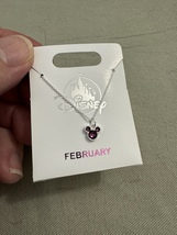 Disney Park Mickey Mouse Faux Amethyst February Birthstone Necklace Silver Color